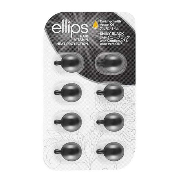 Ellips Hair Vitamin Moroccan Oil Shiny Black dạng blister 8 x 1 ml — vitamin tóc giúp tóc đen bóng, mềm mượt