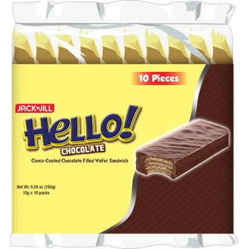 Bánh xốp kẹp kem vị sô cô la phủ sô cô la Jack ‘n Jill Hello! 15g × 10 cái