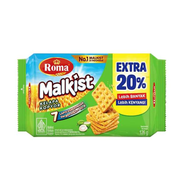 Bánh quy Roma Malkist 126g vị dừa Kopyor